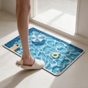 Bathroom Mat 50 x 80 cm with Illustration of a Swimming Pool and Sun Umbrella with a Yellow Ring and Deckchair in Turquoise Blue Colour Anti-Slip 4