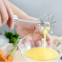 Batidor de huevos giratorio manual de acero inoxidable de 25,5 cm, batidora semiautomática de cocina para batir claras de huevo, cremas y salsas 4