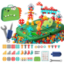 Bausatz 228 Teile Koffer 22 x 25 cm Schraubenset mit Dinosauriern Bunte Schrauben und Teile Kreativer Montagekoffer für Kinder 1