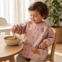 Bavaglino impermeabile per bambini con maniche lunghe e animali dello zoo, grembiule per bambini con tasca e bottone al collo 4