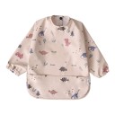 Bavaglino impermeabile per bambini con maniche lunghe e stampa di dinosauri, bavaglino beige per bambini con tasca e bottone sul collo 1