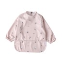 Bavaglino impermeabile per bambini con maniche lunghe e stampa in cotone rosa chiaro con tasca e bottone a pressione 1