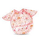 Bavaglino per bambini con maniche e tasca 30 x 25 cm Taglio sulle spalle Animali della foresta su sfondo rosa chiaro Bordo rosa e velcro 1