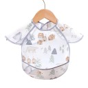 Bavaglino per seggiolino 30 x 25 cm Bianco con orsi polari e case in legno Maniche sulle spalle Bordo blu-grigio e tasca per briciole 2