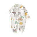 Bavlnenoverall für Neugeborene mit langen Ärmeln und O-Ausschnitt Weißer Unisex-Overall mit fröhlichen Comic-Motiven und Knopfverschluss 1