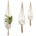 Bavlněný závěs na květináč ve stylu makramé Uzlovaný držák na rostliny s kovovým kroužkem na zavěšení a střapcem Přírodní hnědá barva 2