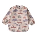 Bavoir imperméable pour enfants avec manches longues et imprimé de voitures rétro, bavoir beige pour tout-petits avec poche 1