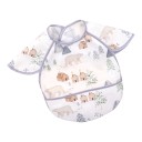 Bavoir pour enfant pour chaise haute 30 x 25 cm Blanc avec des ours polaires et des maisons en bois Manches sur les épaules Bord bleu-gris et poche à miettes 1