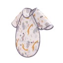 Bavoir pour tout-petits 30 x 25 cm Blanc avec des girafes, des zèbres et des éléphants parmi des feuilles Manches sur les épaules Poche cachée pour les miettes et bord gris-bleu 5