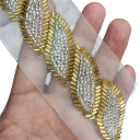 Beaded Lace with Mesh Edging 3 cm x 90 cm Decorative Lace Ribbon with Beads for Decorating Dresses, Garments, Costumes, Textiles 4