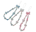 Beaded Phone Chain with Pearl Beads Decorative Mobile Strap with Heart Bow Flower and Butterfly Loss Prevention String 1