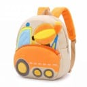 Beiger Rucksack für Kinder 26 x 24 x 10 cm mit orangefarbener Mischmaschine und herausstehender Ladefläche mit zwei Reißverschlusstaschen und orangefarbenen Trägern 2