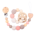 Beißring aus Silikon mit Schnullerkette Perlen aus Holz und Silikon Spielzeug für Babys von 0-36 Monaten Beruhigendes Armband und Beißring 9