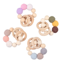 Beißring aus Silikon mit Schnullerkette Perlen aus Holz und Silikon Spielzeug für Babys von 0-36 Monaten Beruhigendes Armband und Beißring 4