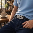 Belt with Decorative Buckle DVD Length 105 cm Width 2.8 cm Artificial Leather Polyurethane Aluminium Buckle Black with Silver Buckle for Jeans 6