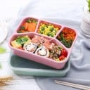 Bento box con cuatro compartimentos separados para llevar comida Tapa transparente Hecho de plástico y paja procesada 21,5 x 16,2 x 5,5 cm 7