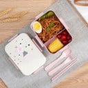 Bento-Box für Essen mit Besteck und Essstäbchen Plastische Box für Mittagessen und Snacks mit Trennwand Deckel mit Clips und Tiermotiv 18,5 x 4