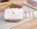 Bento-Box für Essen mit Besteck und Essstäbchen Plastische Box für Mittagessen und Snacks mit Trennwand Deckel mit Clips und Tiermotiv 18,5 x 6