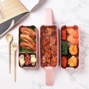 Bento box na jídlo 900 ml a box na polévku nebo pití 600 ml Sada s vidličkou a lžící Třípatrový box s přepážkami Plast a zpracovaná sláma 4