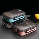 Bento box na jídlo s přepážkou na hlavní chod a přílohu Nerezová ocel a plast Průhledné víko s klipy Objem 1000 ml 23,5 x 16,5 x 7 cm 7