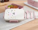 Bento box per cibo con posate e bacchette Box in plastica per pranzo e spuntino con divisorio Coperchio con clip e immagine di un animale 18,5 x 6