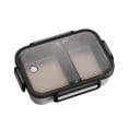 Bento box pour aliments avec séparation pour plat principal et accompagnement Acier inoxydable et plastique Couvercle transparent avec clips 1