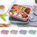 Bento box with four separate compartments for takeaway food Transparent lid Made from plastic and processed straw 21.5 x 16.2 x 5.5 cm 5