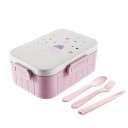 Bento doboz étkezéshez evőeszközzel és pálcikával Műanyag doboz ebédhez és uzsonnához rekesszel Fedél klipszekkel és állatfigurával 18,5 x 2