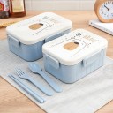 Bento doos voor voedsel met bestek en eetstokjes Plastic doos voor lunch en snack met tussenschot Deksel met clips en afbeelding van een dier 3