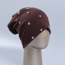 Berretto da donna in stile beanie con stelle argentate Taglio morbido e fluido Miscela di poliestere e cotone Circonferenza della testa 6