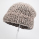 Berretto invernale da donna a maglia beanie con peluria leggera Maglia a coste con risvolto Cotone, poliestere e lana Circonferenza 3