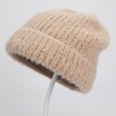 Berretto invernale da donna a maglia beanie con peluria leggera Maglia a coste con risvolto Cotone, poliestere e lana Circonferenza 5