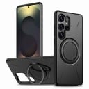 Beschermhoes voor Samsung Galaxy S25 Ultra Uitschuifbare standaard met 360 graden rotatie Draadloos opladen Koolstofvezel Polycarbonaat en TPU 9