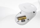 Bezdrôtová plochá myš oválneho tvaru Pripojenie cez USB prijímač 2,4 GHz alebo Bluetooth Rozlíšenie 1000 DPI Tri tlačidlá Napájanie batériou AA 9