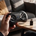 Bezdrôtový gamepad 14,7 x 7,4 cm s prijímačom 2,4 GHz a šiestimi akčnými tlačítkami čierny pre herné konzoly Sega Genesis Mini a Mega Drive Mini 5