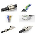 Beznarzędziowy konektor RJ45 CAT7 ekranowany dla 23–24AWG metalowy srebrny wielokrotnego użytku zakończenie kabla ethernetowego 4