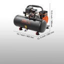Bezolejový vzduchový kompresor 835 W 1 HP nádrž 8 L tlak 120 PSI ocelový černý 485 x 390 x 385 mm do auta dílny i domácnosti 2