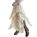 Beżowa długa spódnica boho z asymetryczną koronką o wysokim stanie Elegancka spódnica w stylu vintage dla kobiet Lato Casual Romantyczna moda 2