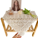 Beżowy kwadratowy koronkowy obrus 140 x 180 cm Elegancka dekoracja stołu na wesela, przyjęcia, rodzinne kolacje, do użytku domowego i na świeżym 2