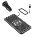 Bezprzewodowa szybka ładowarka samochodowa 15W silikonowa podkładka ze stojakiem kabel USB A + ładowarka do zapalniczki samochodowej USB C i USB A QC 1