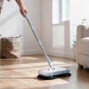 Bezprzewodowy odkurzacz zamiatający i myjący 2w1 Ręczny zamiatacz bez prądu Rotaacyjne szczotki i mop 33 x 16,3 cm Biały i niebieski Na podłogi 2