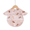Bib para niños 30 x 25 cm Rosa con patrón de teckels y cuadros Mangas sobre los hombros Bolsa oculta para migas y sobras de comida 1