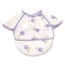 Biberon pentru copii cu umeri 30 x 25 cm cu buzunar pentru captarea resturilor Fundal crem cu afine violet și frunze Margină violetă 1