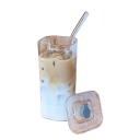 Bicchiere quadrato trasparente 400 ml in vetro resistente al calore con coperchio e cannu Bicchiere per caffè, smoothie, limonata, tè, bevande fredde 2