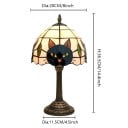 Biela stolná lampa Tiffany s čiernou mačkou, 20 x 36,5 x 11,5 cm, vitrážové sklo a živicová noha, nočná lampička do spálne 4
