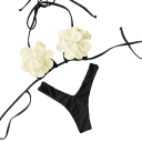 Bikini de damă cu top floral 3D și chiloți tanga Costum de baie legat cu flori pentru un aspect elegant pe plajă sau lângă piscină 2