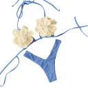 Bikini de mujer con top floral 3D y braguita tipo tanga Bañador con lazo y flores para un look elegante en la playa o en la piscina 3