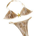 Bikini din două piese pentru damă, cu ciucuri și model de stea, top triunghi și chiloți tanga cu șnur Costume de baie de vară 9