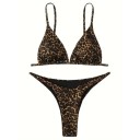 Bikini din două piese pentru femei cu top triunghiular cu imprimeu leopard, cu bretele reglabile și chiloți tanga Costume de baie pentru vară 1