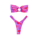 Bikini floral para mujer con tiras fruncidas y estampado floral, traje de baño sexy de dos piezas para playa de verano. 1